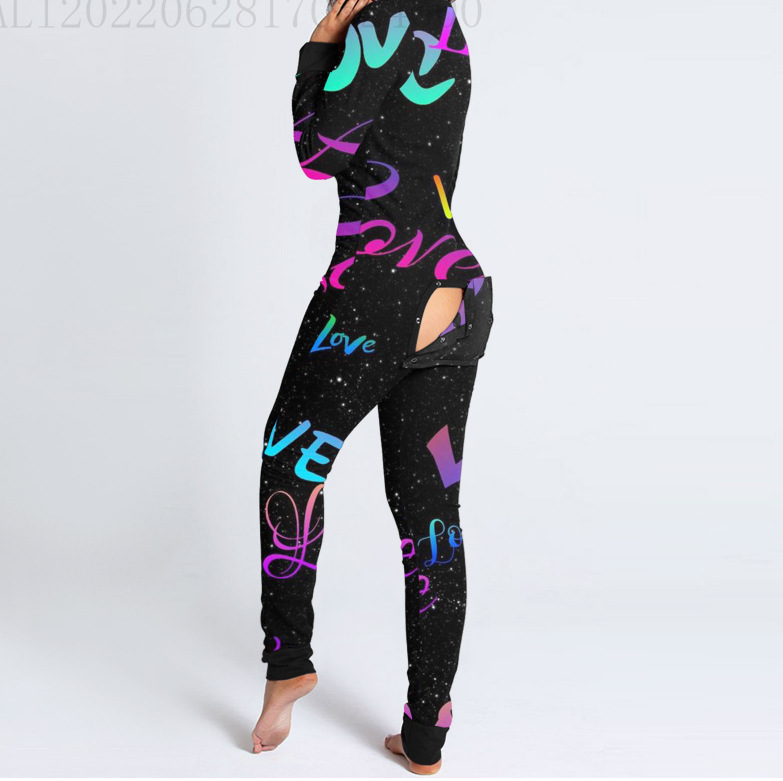 Foreign Trade Autumn and Winter European and American Button Flip Adult Pajamas Front Functional Black Long-Sleeved Home Wear Jumpsuit Foreign Trade Autumn and Winter European and American Button Flip Adult Pajamas Front Functional Black Long-Sleeved Home Wear Jumpsuit