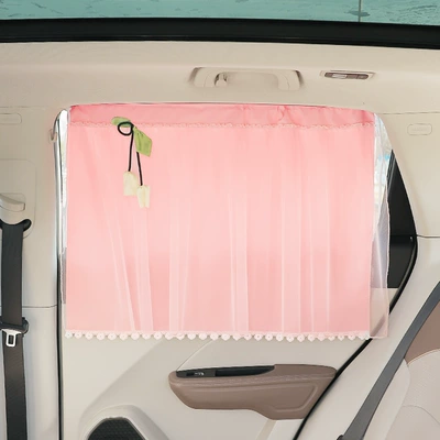 Suction Cup Car Sunshade Car curtains - double-layer-flower-tassel-style-pink