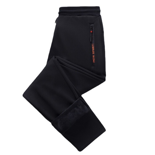 Men's Loose Straight Leg Pants with Fleece Lining, Thickened, Ankle-Binding Sports Pants for Men