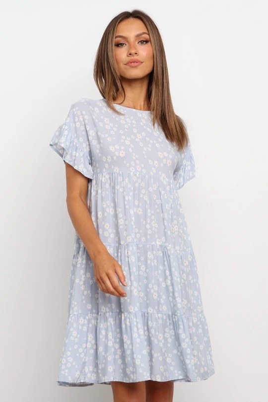 Short-Sleeved Round Neck Floral Dress NSJRM111606