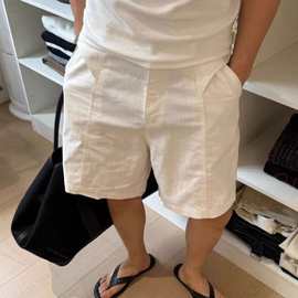 老钱风白色棉麻短裤男士夏季薄款混纺透气半截裤宽松直筒五分中裤