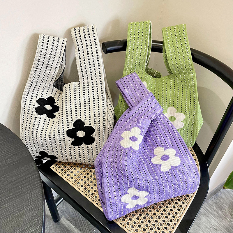 Estilo coreano nicho diseño moda hueco pequeña flor de punto bolso de mano estudiante de gran capacidad bolso de las axilas bolso de las mujeres