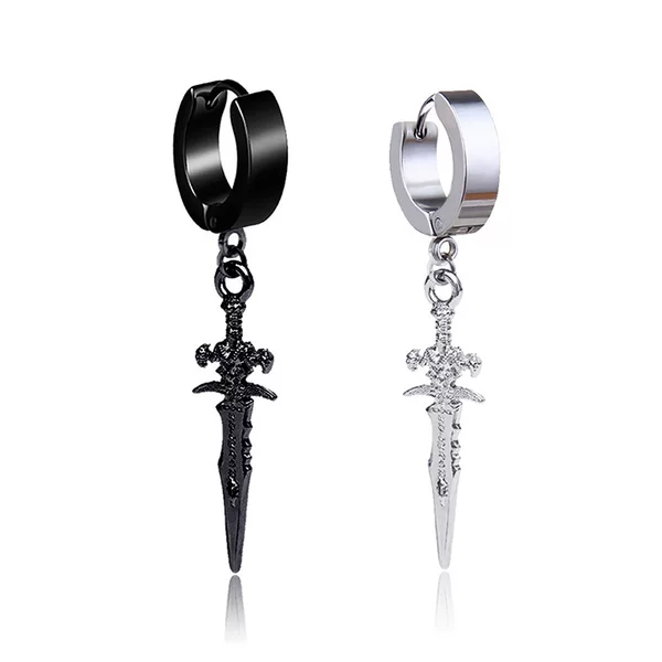 Cross-border retro sword cross sword stainless steel earrings without ear hole trend men's personality titanium steel ear clip hip hop earrings