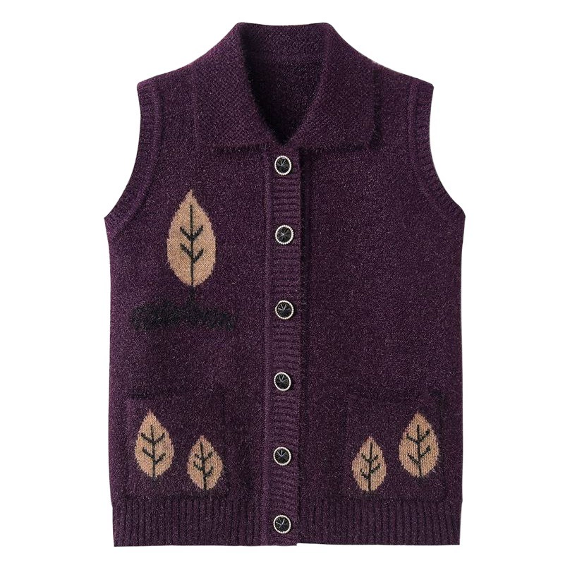 Весенне-Осенний жилет для мамы Вязаный кардиган для бабушки Жилет с лацканами для среднего и пожилого возраста Осенне-зимний свитер на флисовой подкладке Жилет без рукавов