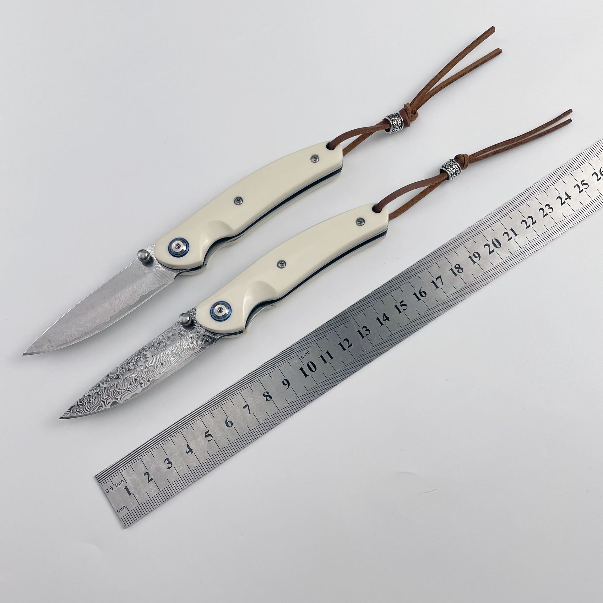 大马士革钢折叠刀高硬度折刀户外防身刀具迷你口袋刀