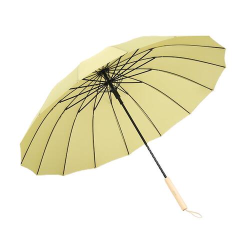 Korean style 16-bone wooden handle small fresh umbrella women's solid color long handle fair or rain umbrella printed advertising logo dropshipping