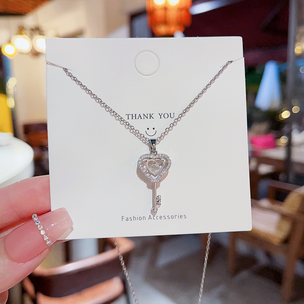 Streetwear Heart Shape Key Titanium Steel Copper Inlay Artificial Gemstones Pendant Necklace display picture 2