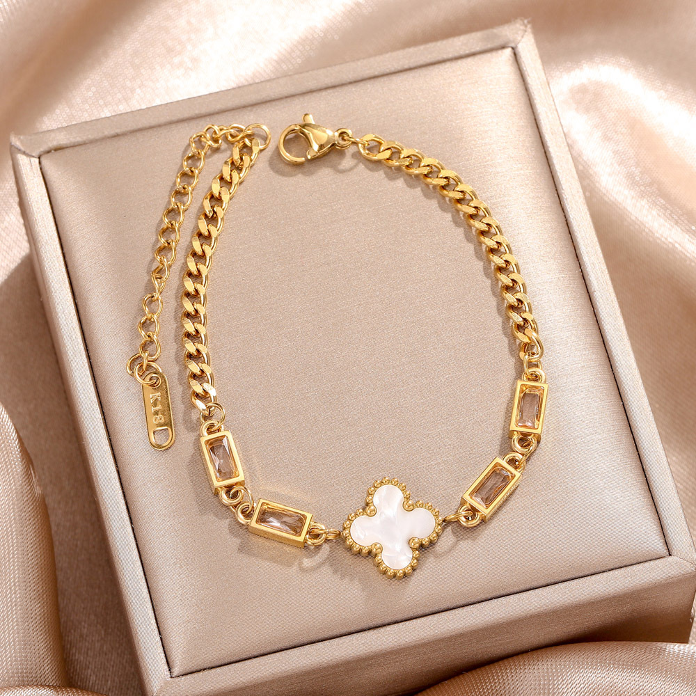 Brazalete de cuatro hojas mujeres 18k oro rosa de titanio brazalete de acero inswind brazalete de diseño coreano joyas de moda al por mayor