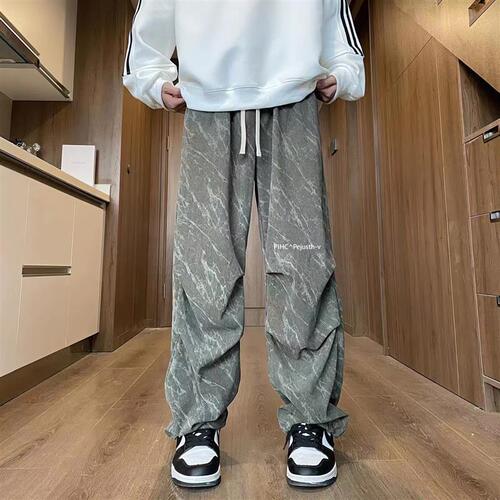 Factory Direct Sale Recommended Autumn/Winter Trendy Crease Design Casual Pants with Gravity Feel High Street Thickened Starry Sky Pants