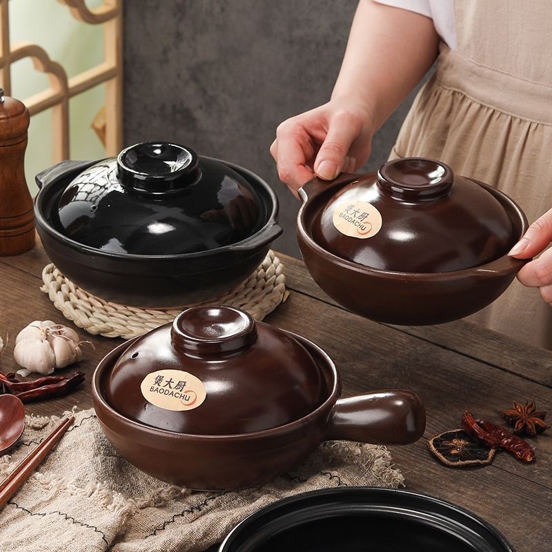 煲仔饭小砂锅家用耐高温商用茄子煲米线陶瓷手柄小沙锅餐饮店专用