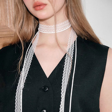 叠带层次感飘带系脖蕾丝丝巾腰带长条发带女春夏多功能脖子配饰