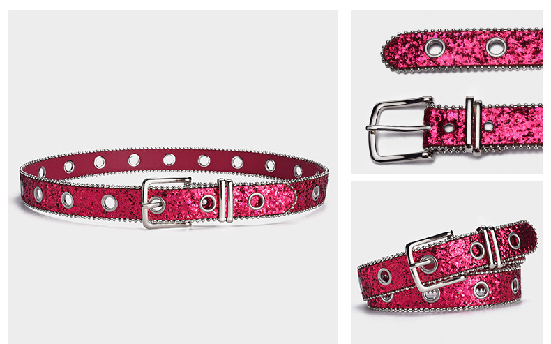 Popular European and American BLING Sequin Decoration Belt for Women with A High-end Feel Hollowed Out Air Eye Versatile Jeans Belt for Women_viptrois.com