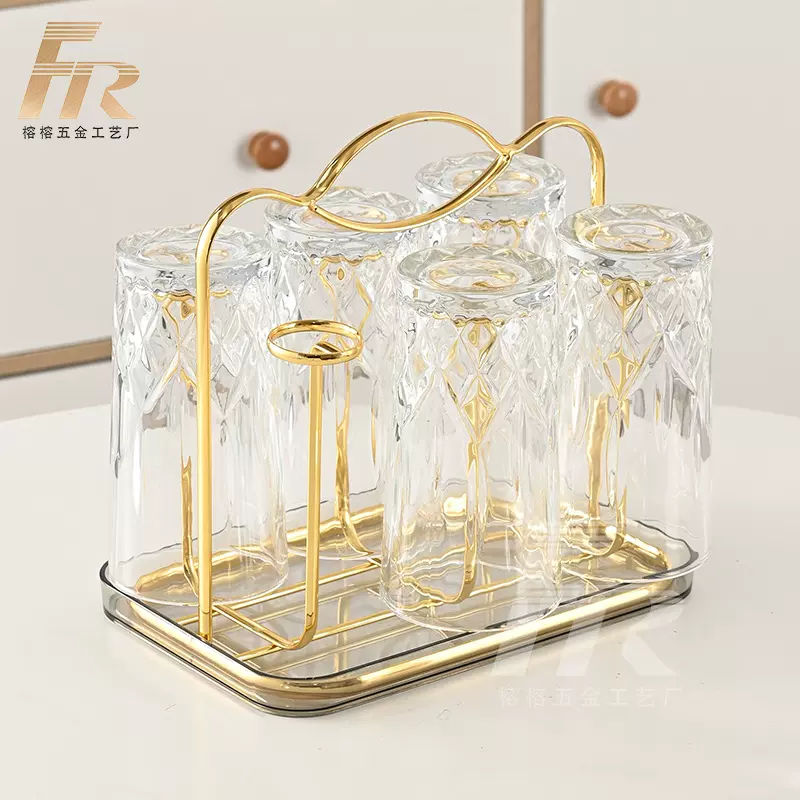 日式铁艺沥水杯架 手提轻奢创意置地倒挂杯架 厨房茶杯水具收纳架