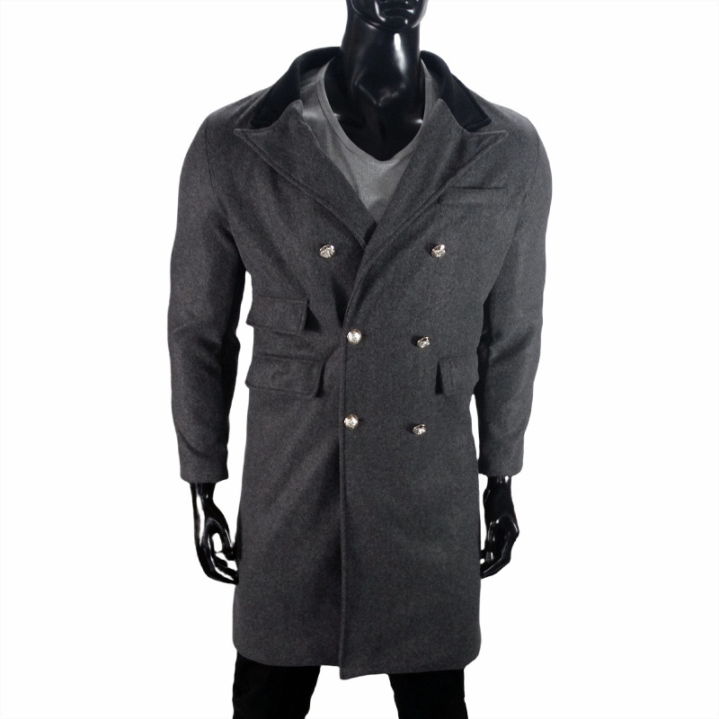 Men's Classic Black Wool Blend Long Overcoat Slim Fit Formal Jacket_voghion.com