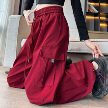 红色工装裤女春季美式酷飒风套装休闲运动小个子宽松炸街冲锋裤子