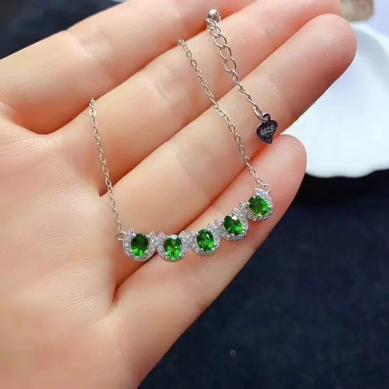 Ожерелье из стерлингового серебра 925 пробы с инкрустацией из натурального диопсида, простое модное изысканное стильное цветное цепочка на ключицу