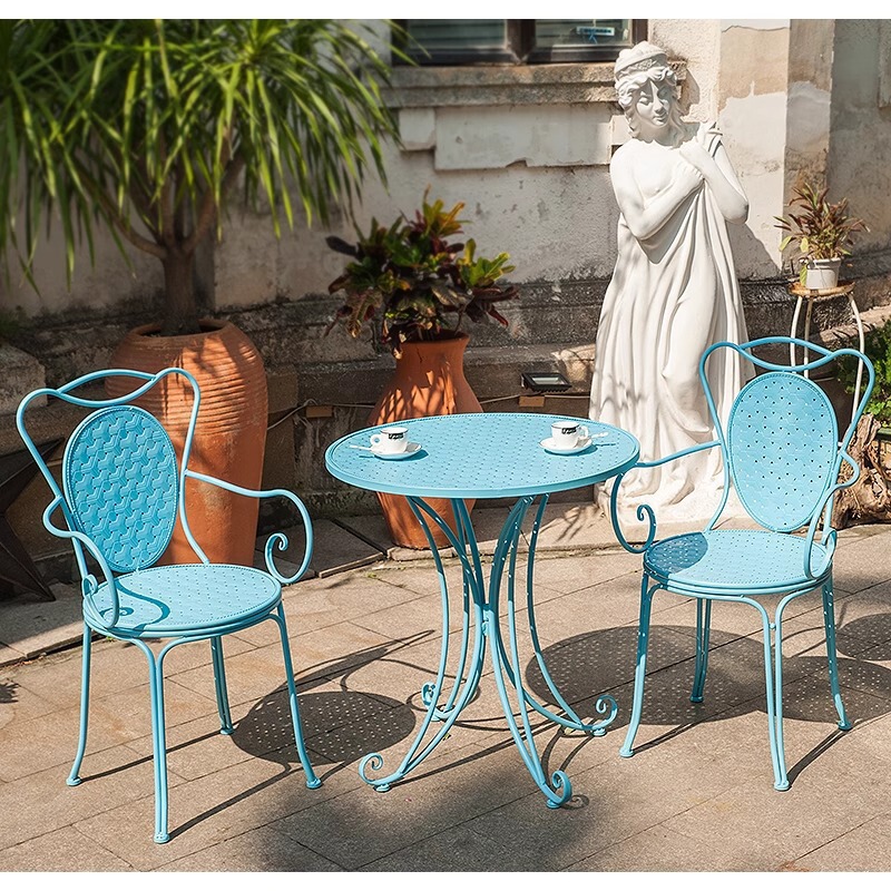 Garden Leisure Coffee Table, Terrace Balcony Iron Art Table and Chair Set, American Country-Style Courtyard Table and Chairs, Outdoor Heart-Shaped Chair Garden Leisure Coffee Table, Terrace Balcony Iron Art Table and Chair Set, American Country-Style Courtyard Table and Chairs, Outdoor Heart-Shaped Chair