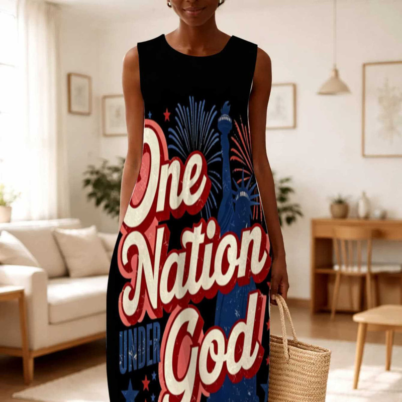 Cross-Border Daily Practical Wear, Fun Printed Tank Top Dress, Plus Size, Loose Fit, Suitable for All Body Types, Machine Washable, Casual