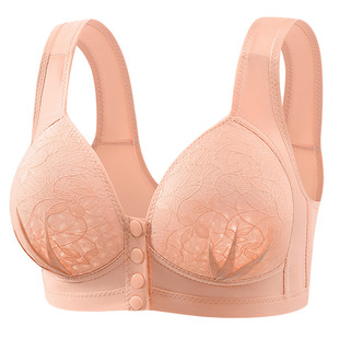 Middle-aged and elderly mothers without steel ring gathered comfortable bra beautiful back complaint soft and light front buckle vest type bra