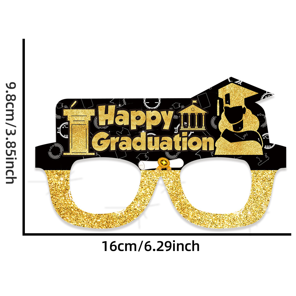 10 unids/set transfronterizo nueva temporada de graduación decoración gafas de fiesta feliz graduación gafas de papel de oro negro