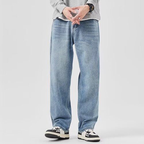 Foreign trade cross-border export jeans men's 2025 spring and summer straight loose men's pants wide-leg casual pants trend