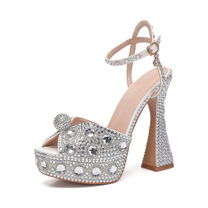 2026 Spring New Fish Mouth High Heels Thick Heel 14cm Rhinestone Pearl Women's Single Shoes Wedding Bridal Shoes 2026 Spring New Fish Mouth High Heels Thick Heel 14cm Rhinestone Pearl Women's Single Shoes Wedding Bridal Shoes