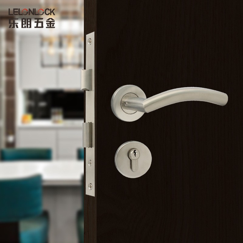 Cerradura de puerta interior de tubo curvo estándar europeo cerradura de puerta de madera general conjunto completo de cerradura de puerta de acero inoxidable