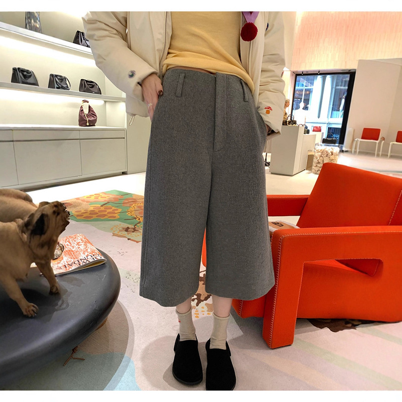 In-Stock Zhangzhang Wool Texture Double-Sided Woolen Versatile Retro Straight-Leg 7/8 Pants