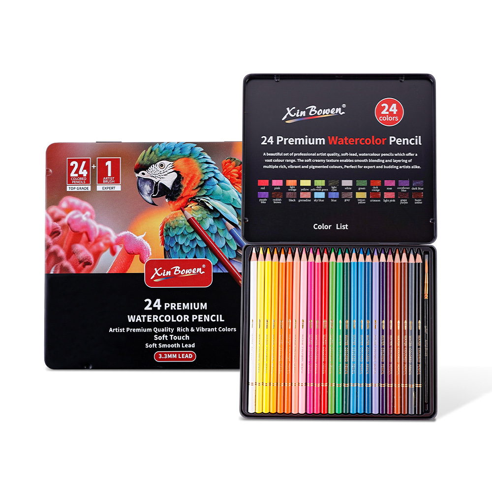 Xinbowen Plomo de color soluble en agua Plomo de hierro en caja 24/72 colores para estudiantes de arte Plomo de color de pintura para niños