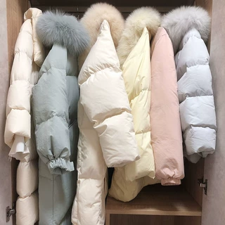 冬季新款韩版白鸭绒羽绒服长款过膝面包服外套棉服女装批发货源