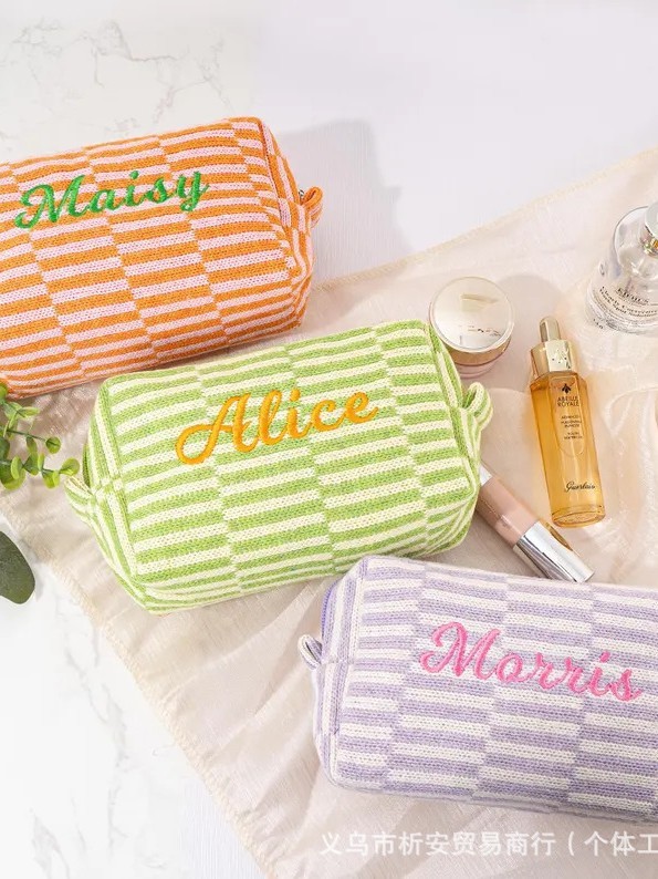Etsy個性化刺繍メリヤス化粧バッグストライプ棋盤格収納袋ペン袋携帯色合わせ収納バッグ|undefined
