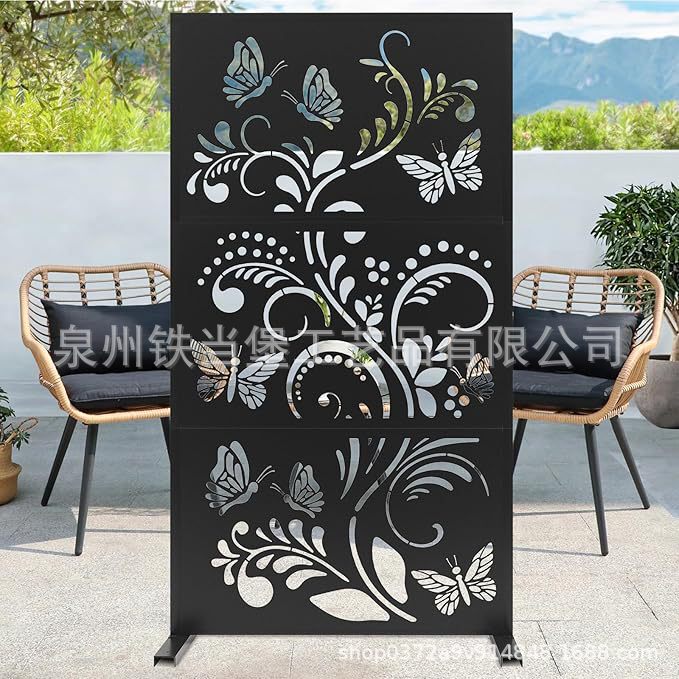Outdoor Metal Privacy Screen, Wide Decorative Freestanding Privacy Fence, Room Garden Partition, Weather-Resistant Terrace Outdoor Metal Privacy Screen, Wide Decorative Freestanding Privacy Fence, Room Garden Partition, Weather-Resistant Terrace