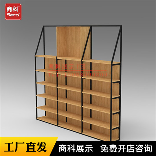 厂家制作批发商场超市铁木结合货架木层板挂钩文具便利店单面墙架