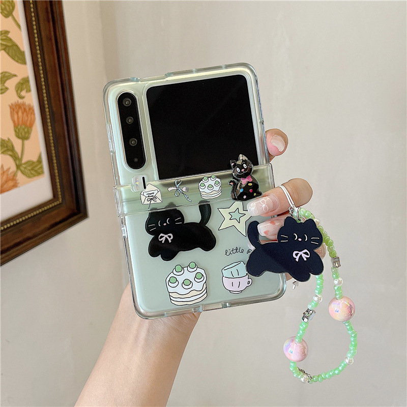 漫画かわいい緑の背景の小さな黒猫電話ケース Huawei PuraX Samsung ZFlip7 Xiaomi 80% off スタックケースに適しています|undefined