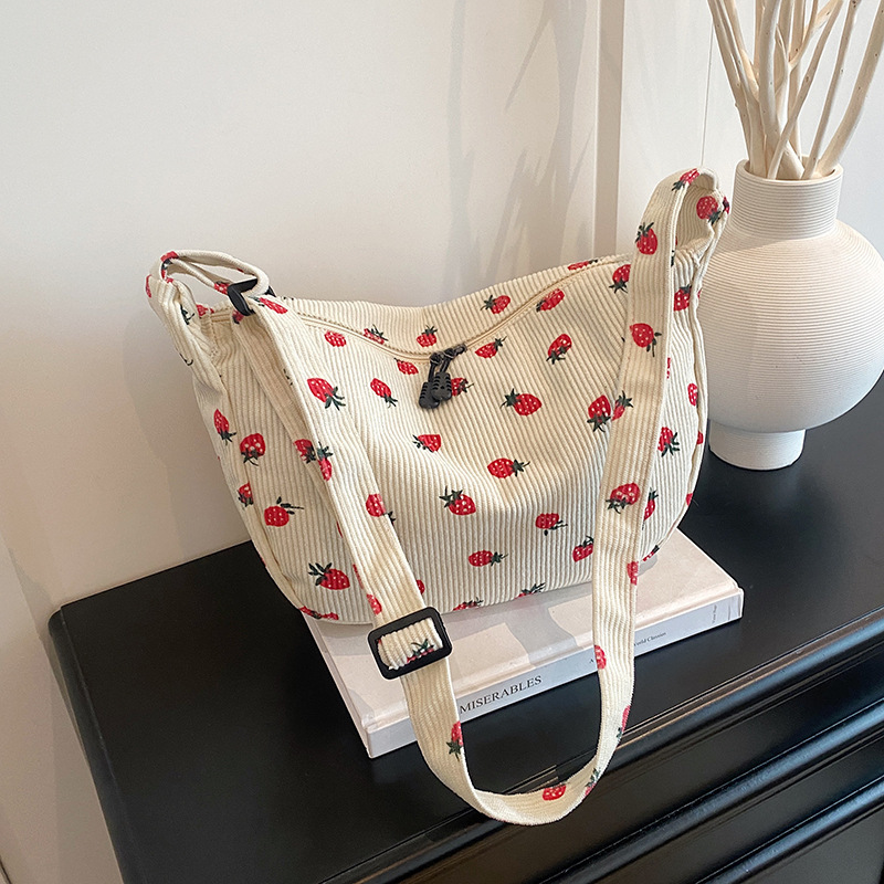 New Trendy Single Shoulder Bag for Women, Japanese-Style Strawberry Corduroy Student Commuter Versatile Large-Capacity Crossbody Tote Bag New Trendy Single Shoulder Bag for Women, Japanese-Style Strawberry Corduroy Student Commuter Versatile Large-Capacity Crossbody Tote Bag