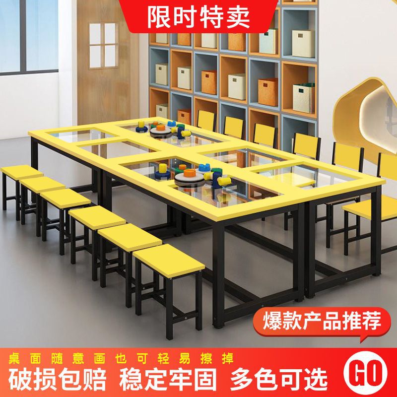 Children's glass learning desk chair set custody class kindergarten…