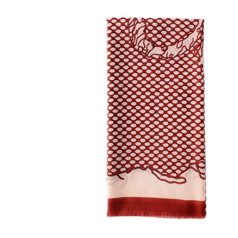 Nuevo todo fósforo suave algodón y lino sensación bufanda línea roja tejida flor Impresión de viaje protector solar playa toalla chal