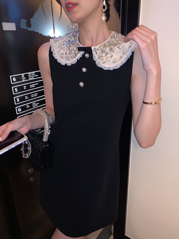 Shenzhen Nanyou Original Factory Private Channel Nail Drill Doll Collar Bow Dress Celebrity Hepburn Style Black Dress Women