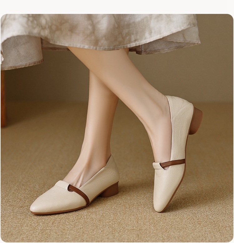 Giày cao gót nữ mũi nhọn da cừu gót thô 5 cm phối màu — đen chi tiết 18