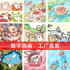 ライン子犬デジタル油絵 diy 手描き落書き漫画かわいい癒しの装飾メーカー卸売
