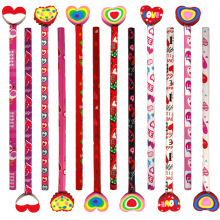 工厂货源甜美风粉色爱心铅笔HB带大橡皮头儿童书写趣味文具铅笔