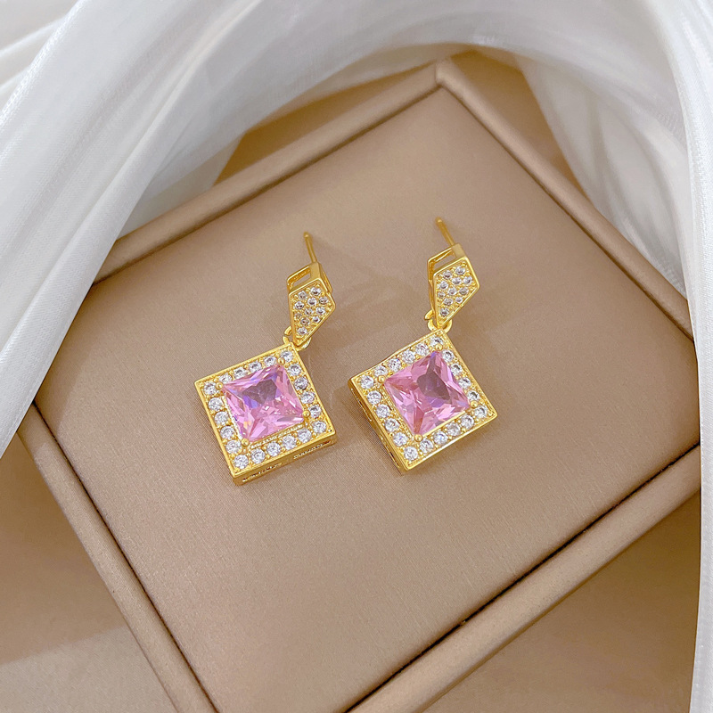 【钛钢】微镶项链耳环套装轻奢菱形吊坠个性气质宴会耳饰项饰组合详情8