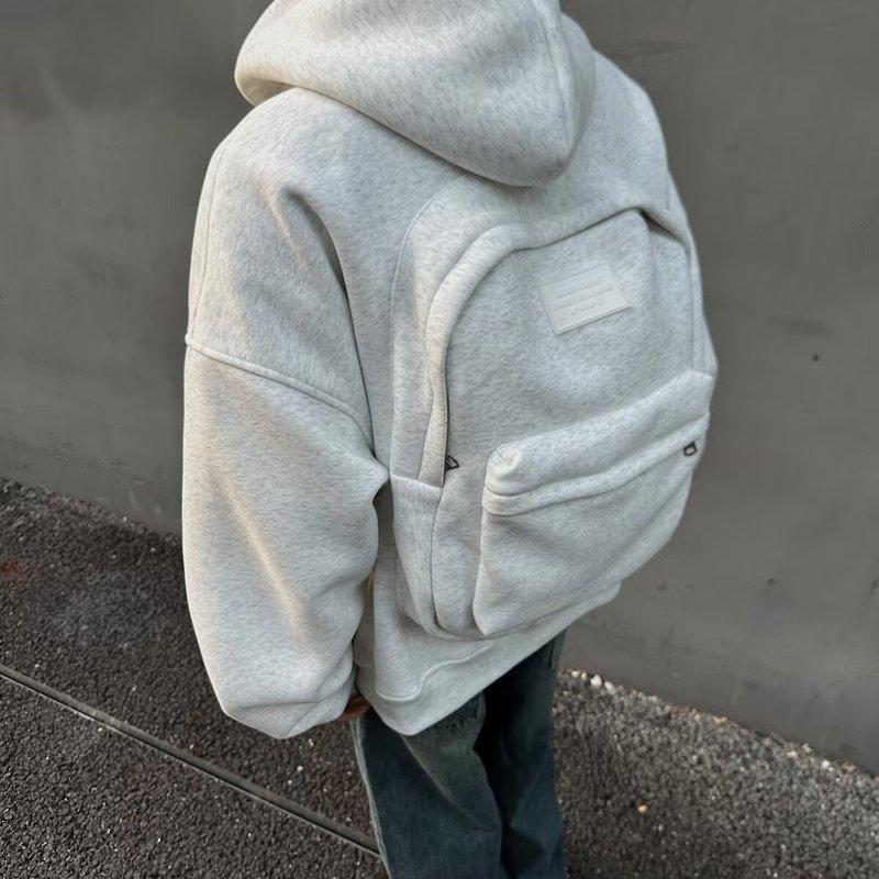 白灰色立体书包开衫卫衣男款秋季设计感美式短宽boxy运动连帽外套|undefined