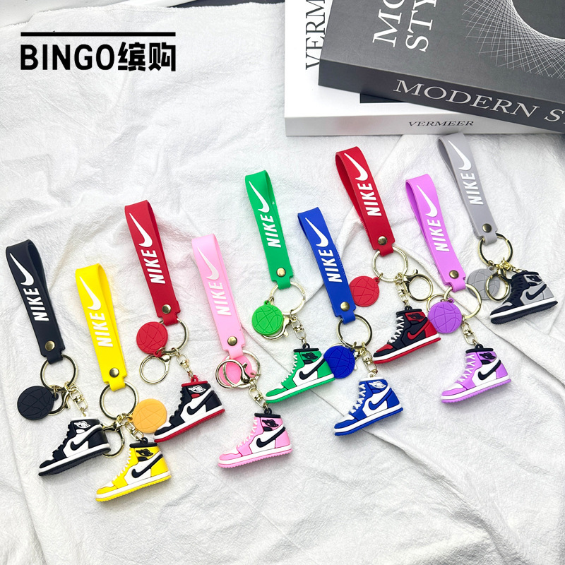 Creative 3d Nike Aj1 Sneakers Keychain Pendant Simulation Jordan Shoes Soft Rubber PVC Key Chain Shoe Mold Blind Box
