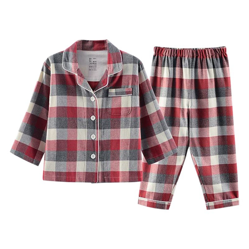 Kimo Linpo осенне-зимняя детская хлопковая Фланелевая пижама, костюм, Кардиган с длинным рукавом, детская одежда с начесом, домашняя одежда