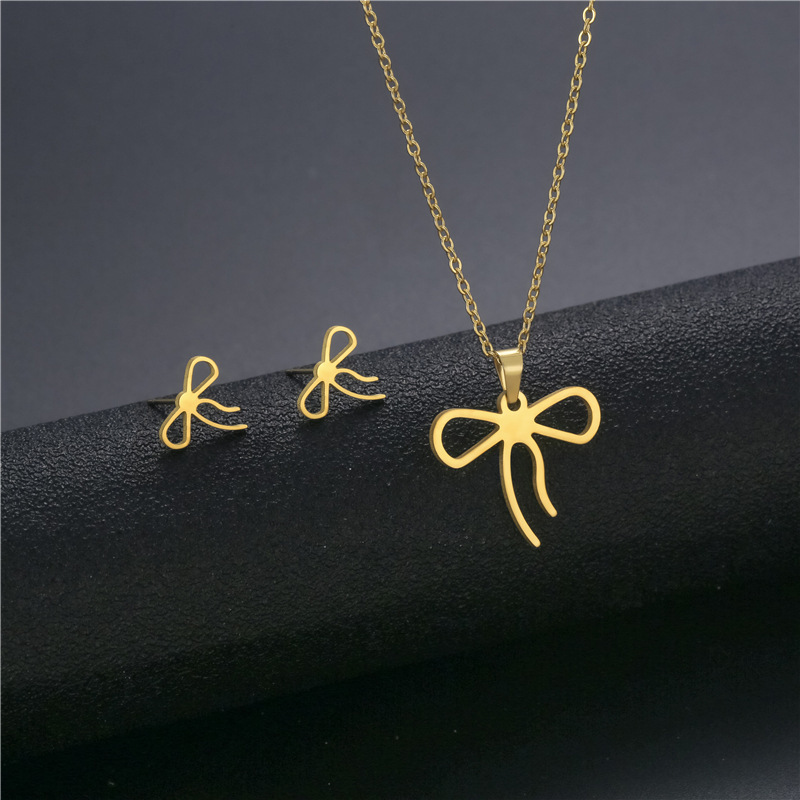 Simple Style Geometric Stainless Steel Plating Earrings Necklace 1 Set