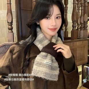 New Korean-style All-match Knot-free Lazy Scarf Women's Autumn and Winter high quality Warm Hairy Contrast Small Scarf
