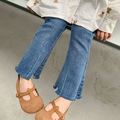 Girls' Jeans Spring and Autumn Season 2024 New Stylish Outerwear Korean Version Girls' Baby Fitted Children's Pants Bell Bottoms