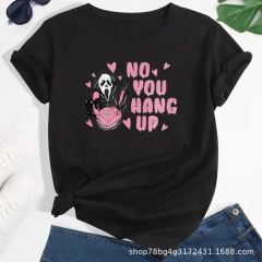 レディースアマゾンTシャツ スカルプリント「no you nang up」ハロウィンスカルプリントゆったりトップス