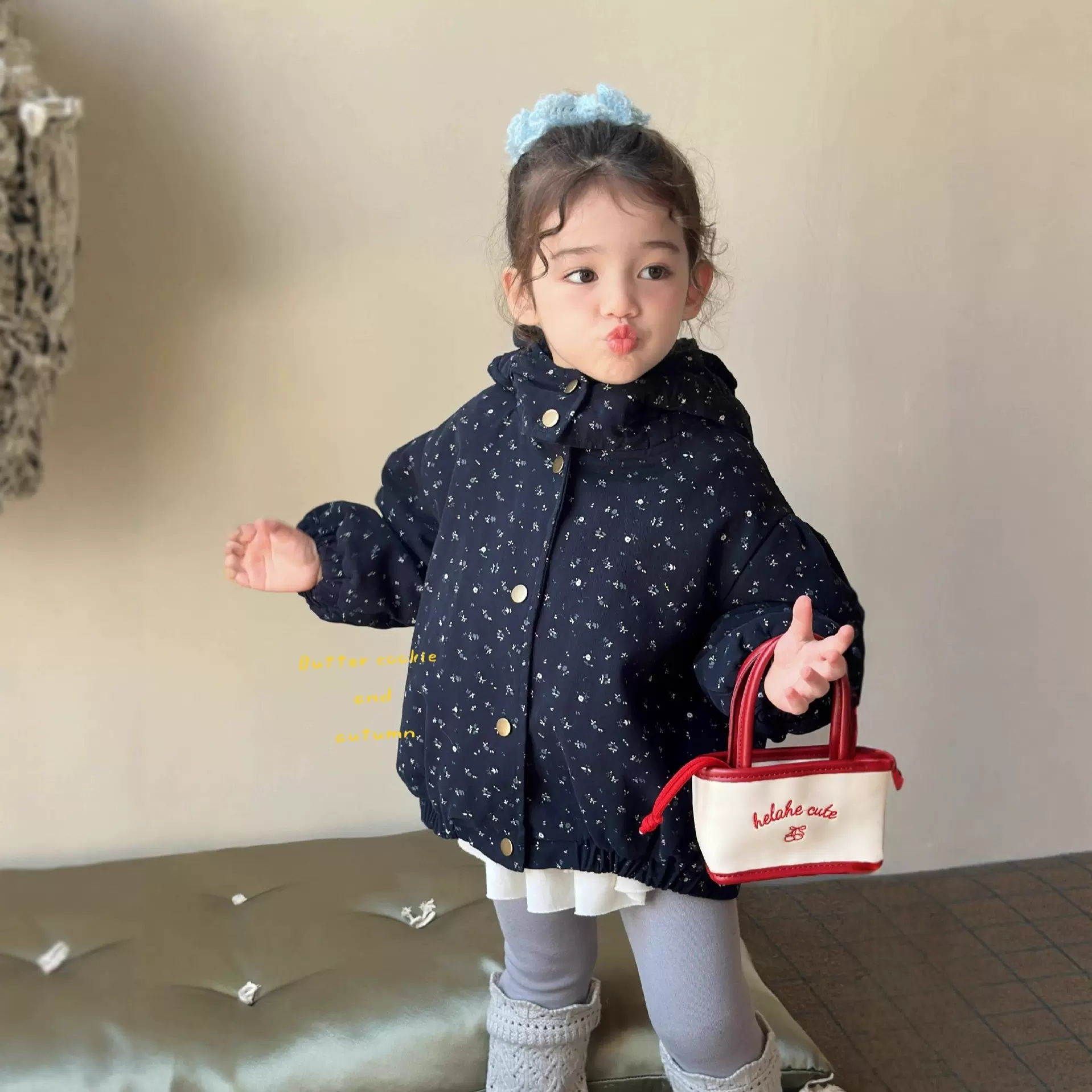 女童韩版外套2025深秋新款田园洋气百搭碎花加厚连帽外套